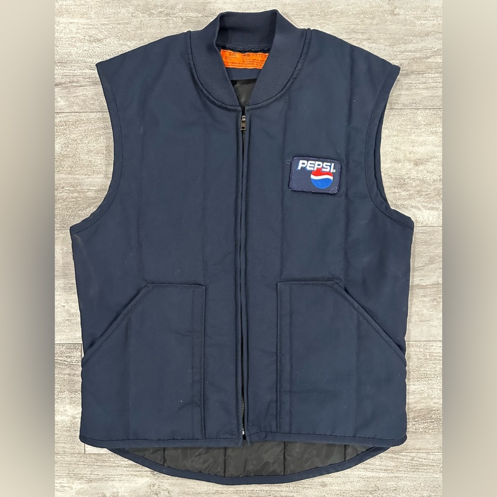 Vintage Red Kap Quilted Utility Work Vest Mens Size Medium Pepsi patch